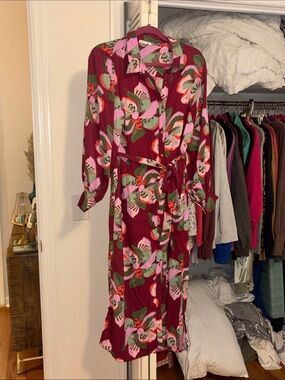 Floral Button-Front Burgundy & Pink dress